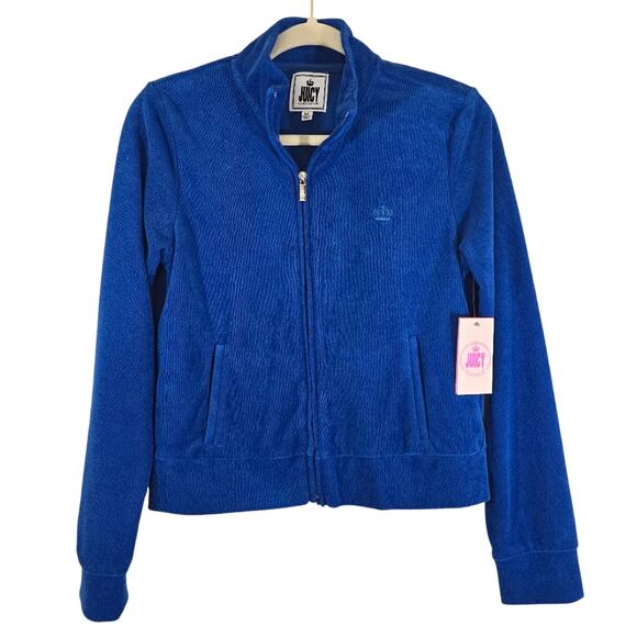R Juicy by Juicy Couture Juicy Blue Splash Tracksuit Jacket NWT M French Terry - Picture 1 of 9